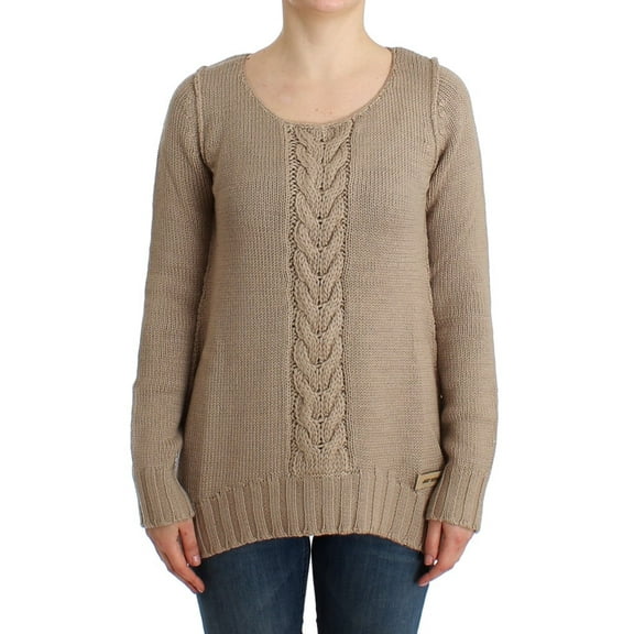 Elegant Beige Knitted Crew Neck Sweater