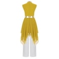 thumbnail image 5 of Miutii Girls Lyrical Praise Dance Outfits 2pcs Shiny Metallic Sleeveless Asymmetrical Hem Dress with Pants Modern Dance Set Yellow White 16, 5 of 6