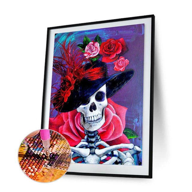 Cuadros Decorativos Kit de diamantes de imitación de taladro redondo completo de máscara de esqueleto de pintura de diamante (A653) DQrwqpou Nuevos Originales