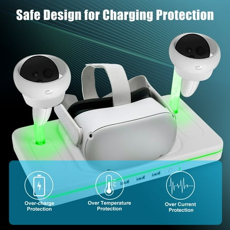 TSV Charging Station Fit for Oculus/Meta Quest 2 Headset, VR Magnetic Charging Dock, VR Headset Display Holder Controller Mount Station with LED Indicator, 3 USB 2.0 Ports