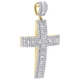 thumbnail image 2 of 10K Yellow Gold Mens Baguette Diamond Dome Cross Pendant 2" Tiered Charm 2.53 CT, 2 of 6