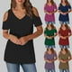 thumbnail image 1 of Top de manga larga,Blusa de mujer con escote en V y hombros descubiertos, manga corta, imitación de tela, estilo casual para el hogar, sopatenor, 1 of 9
