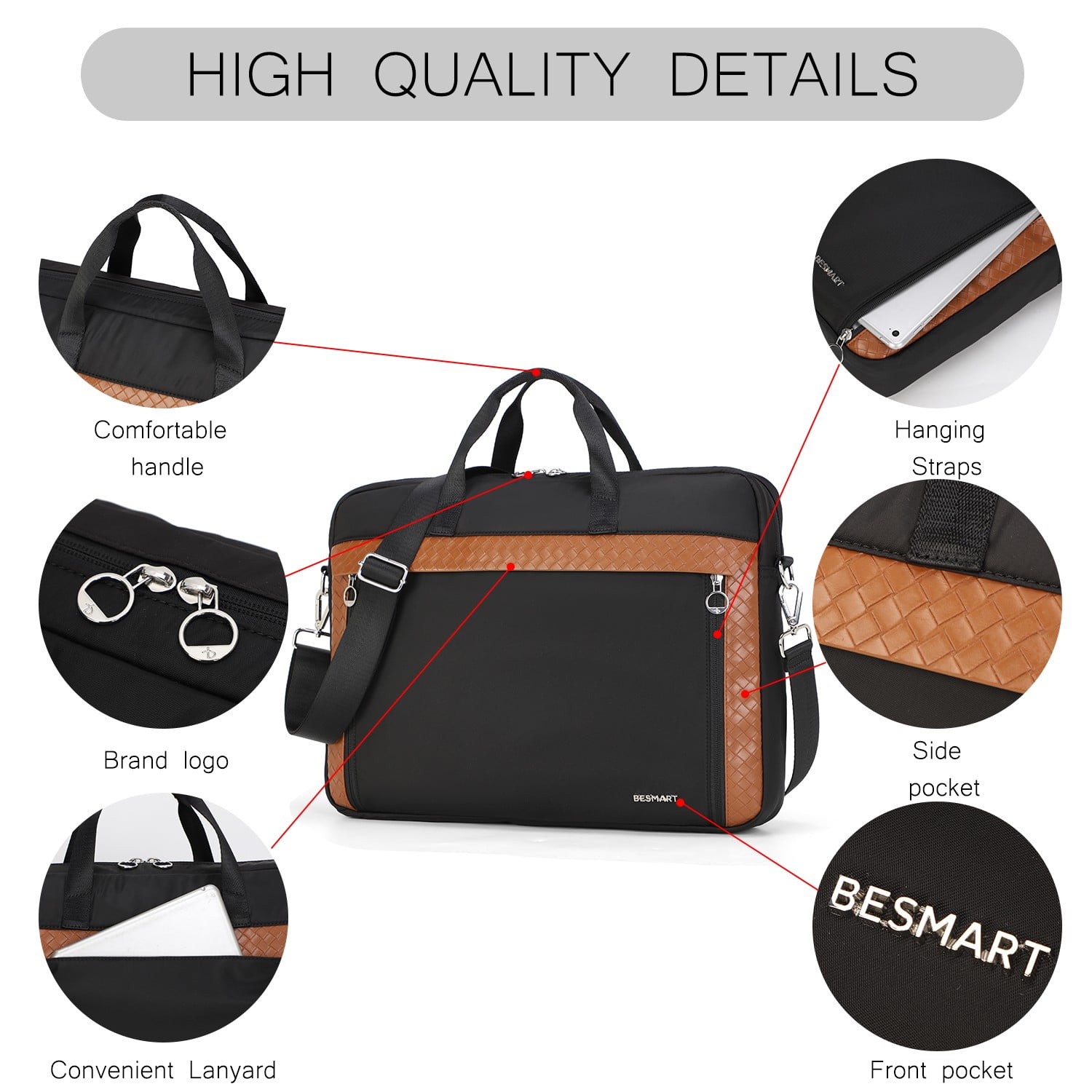 BE SMART 15.6 Inch Laptop Case for Women, Computer Bag Carrying Briefcase with Shoulder Strap