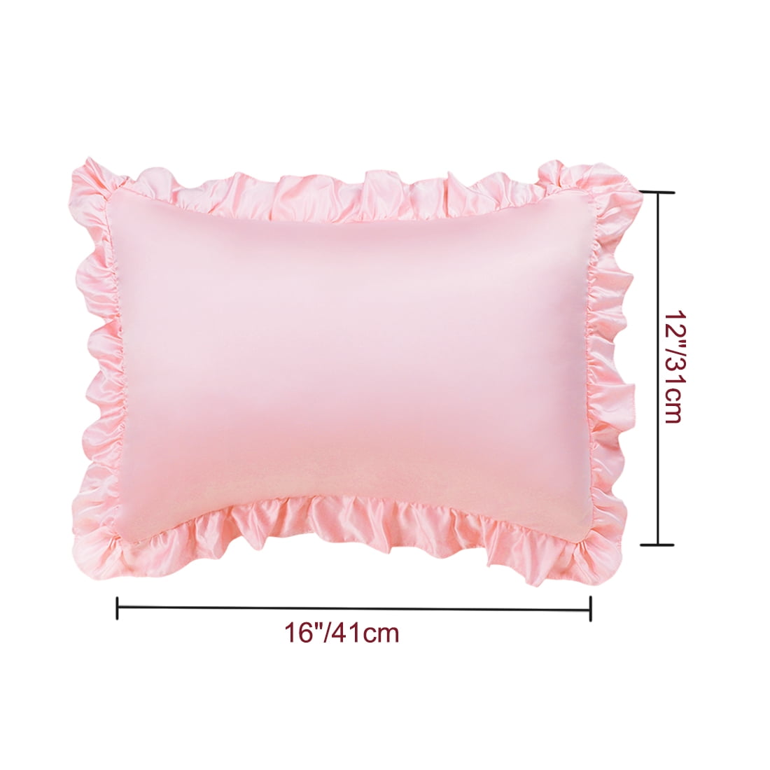 Unique Bargains 2-Piece Satin Ruffled Edge Pillowcases, Boudoir, Pink