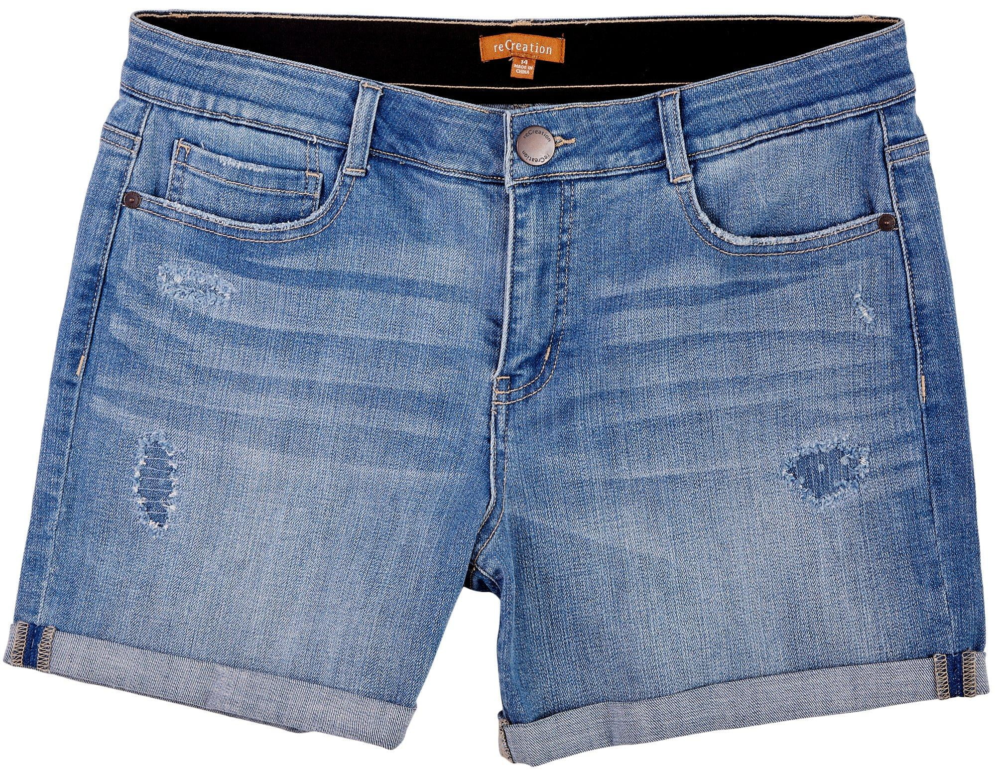 Stretch Waist Distressed Denim Short 