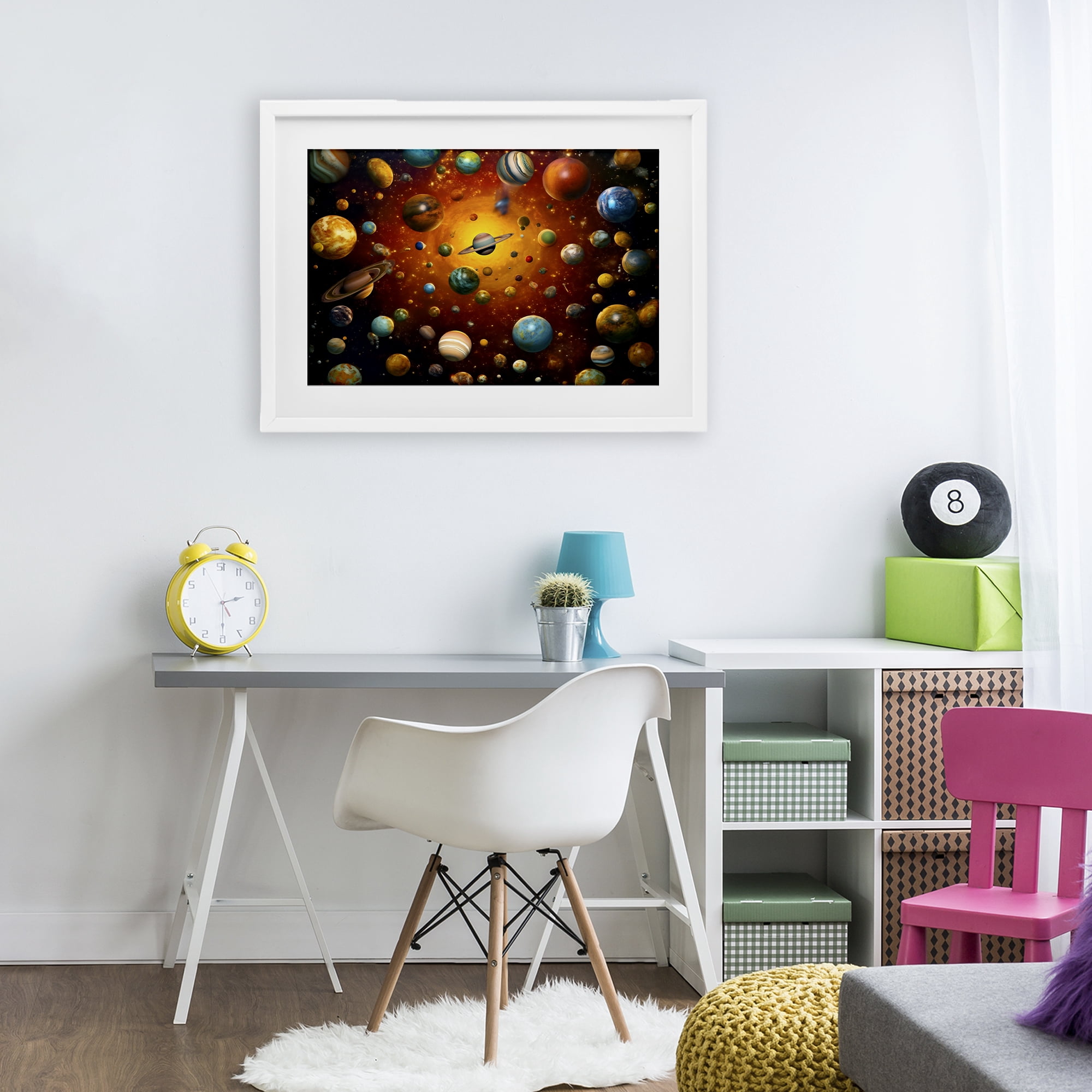 Stupell Industries Cosmic Marbles Galaxy White Framed Print Under Glass, design by Ray Powers