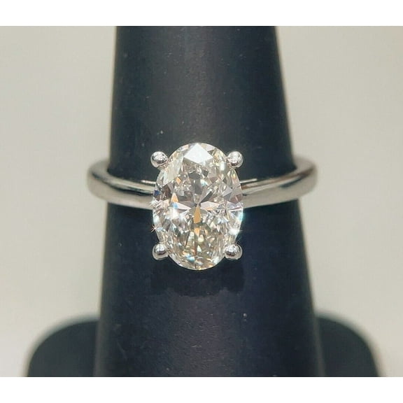 3Ct Lab Created Diamond Oval Cut Solitaire Engagement Ring 14K White Gold Plated