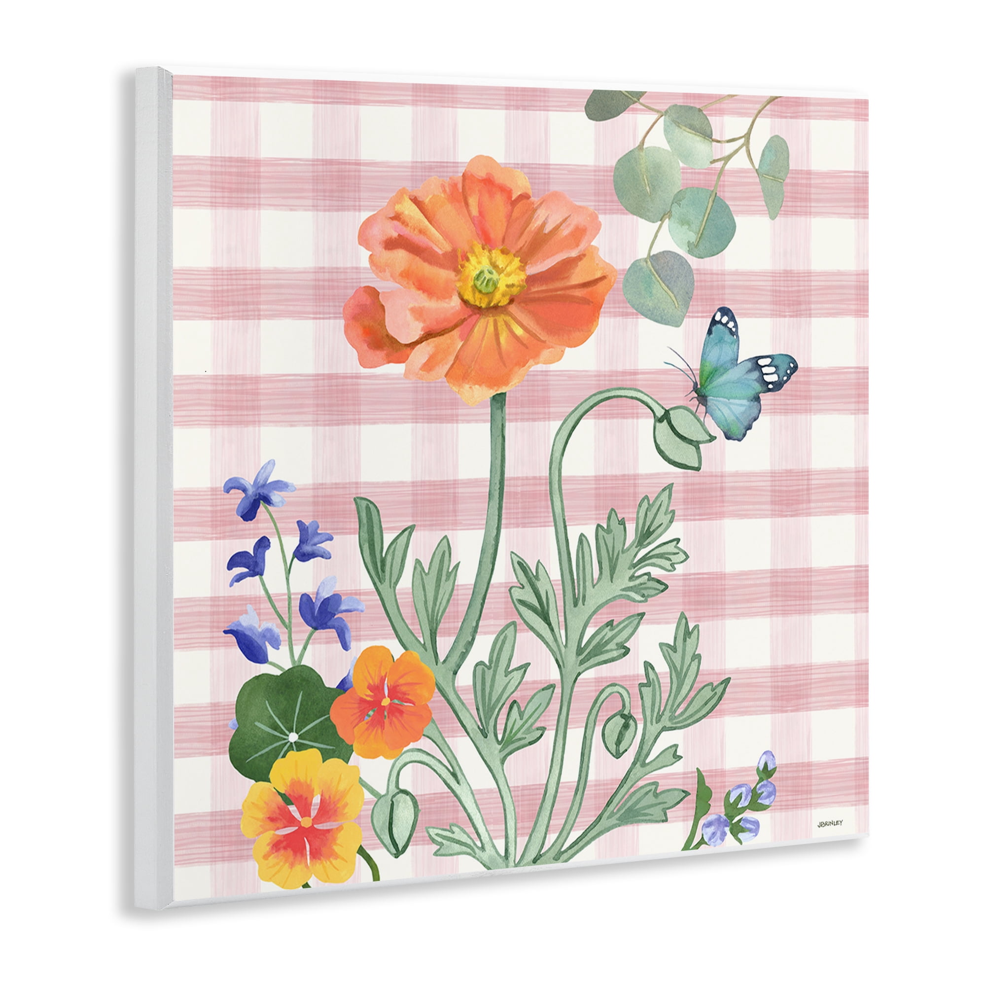 Stupell Industries Gingham Garden Poppy Botanical & Floral Painting Unframed Art Print Wall Art, 12 x 12