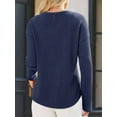 thumbnail image 3 of Womens Tops Waffle Knit Long Sleeve Notched V Neck Shirts Casual Trendy Solid Color Loose Blouses Dark Blue M, 3 of 4