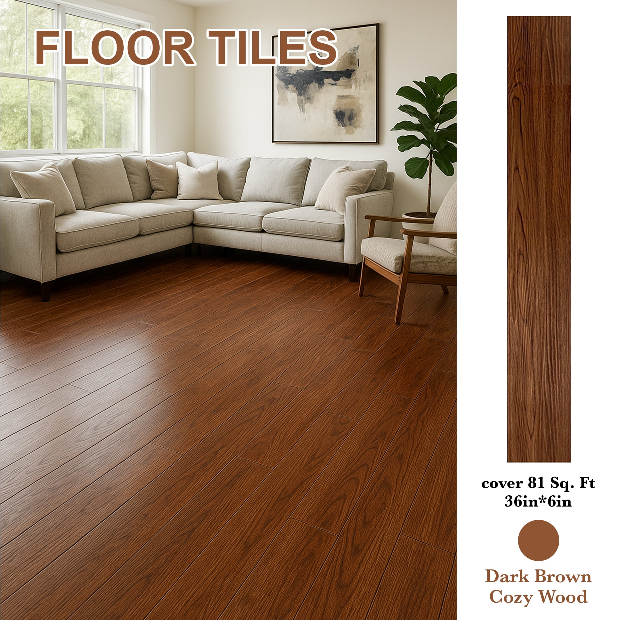 6''W x 36''L Peel & Stick, Vinyl Plank Flooring, Wood Grain, Self-adhesive And Waterproof Tile Sticker, DIY Stickers-for Decorating Living Rooms, Bedrooms, Offices,,54pcs (cover 81 Sq. ft)