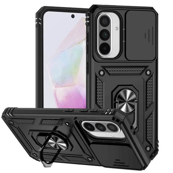 FIEWESEY for Samsung Galaxy A36 5G Case Built-in Slide Camera Cover & Kickstand Heavy Duty Protection Shockproof Phone Case for Samsung Galaxy A36 5G,Black