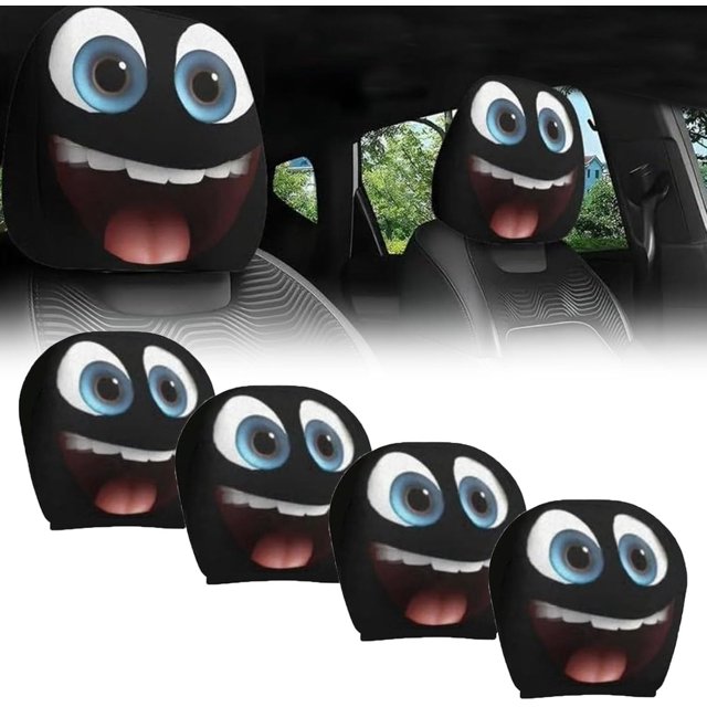 Funny Cartoon Car Headrest Covers – 2PCS Universal Fit,Head Rest Covers Funny Eye,Big Eyes Cars Seat Protector Cover,Automobile Headrest Protector,Universal Interior Cars Accessories(Style-E,4PCS)