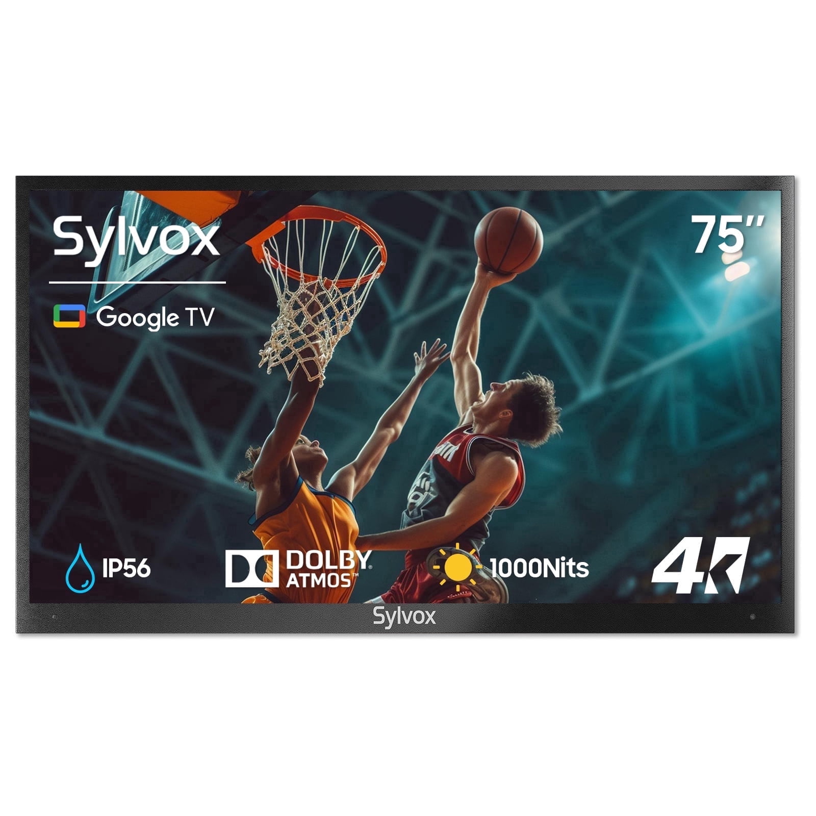 Sylvox 75" Outdoor Smart TV, 4K Uhd 1000nits with Dobly Atmos, Google TV with Voice remote, IP55 Waterproof,Google cast,Patial Sun,Deck Pro 2.0