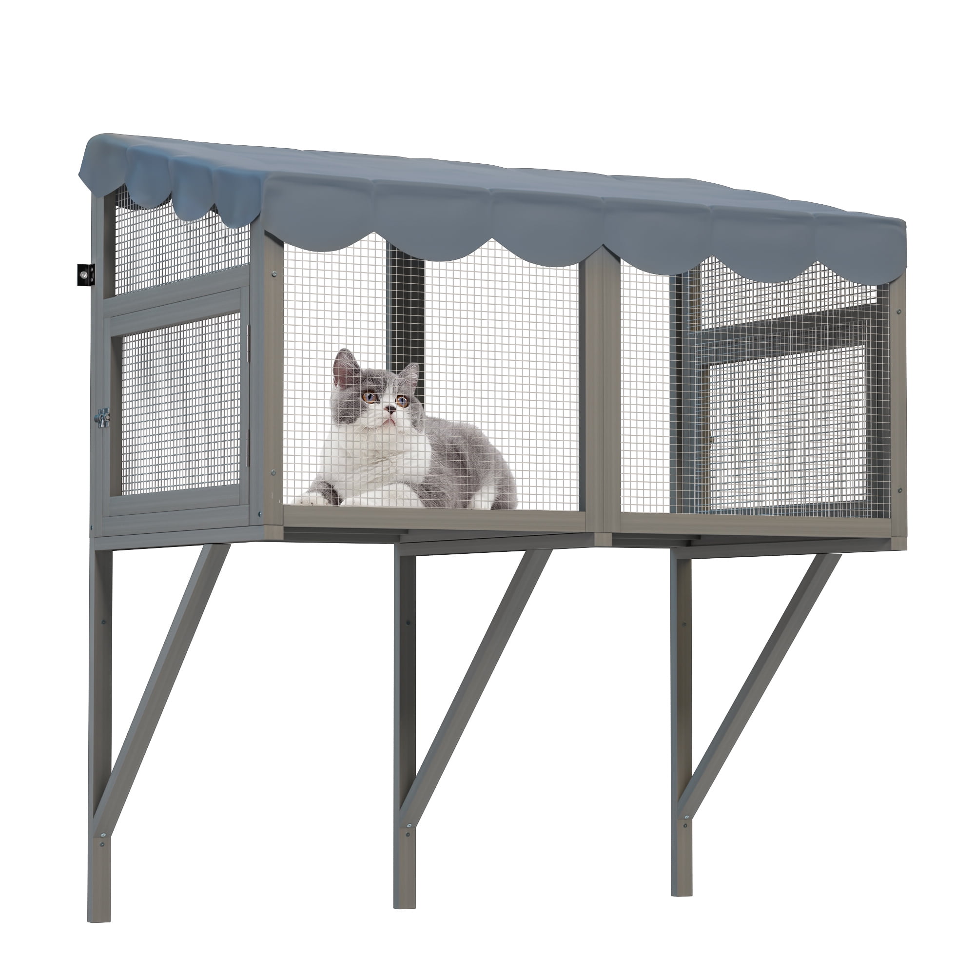 Cat Catio, Window Box Enclosure for Indoor Cats, Wooden Window Perch House, Expandable for Multi Kittens, Secure Comfortable Outdoor Haven for Pets