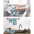 thumbnail image 5 of Blue Geometric Moroccan Kitchen Dish Towels for Drying Dishes Set of 3, Abstract Art Blue Ombre Modern Waffle Weave Microfiber Hand Tea Bathroom Towels Quick Dry & Absorbent Towel 15.7x23.6, 5 of 7