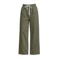thumbnail image 7 of ZHYou No Boundarie Pants for Women Waffle Knit Drawstring High Waist Wide Leg Baggy Fit Casual Trousers with Pockets,Army Green,Size XL, 7 of 7
