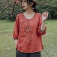 thumbnail image 2 of Endives Women's Long Sleeve T-shirt Cotton Linen Shirts Summer Retro Embroidered Boho Tops Casual Trendy Blouses, 2 of 6