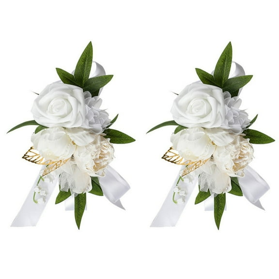 2 Pack Flower Wrist Corsage Set, 3.5" Artificial Rose and Carnation Handmade Silk Flower for Wedding Flowers Accessories Prom Suit Decor