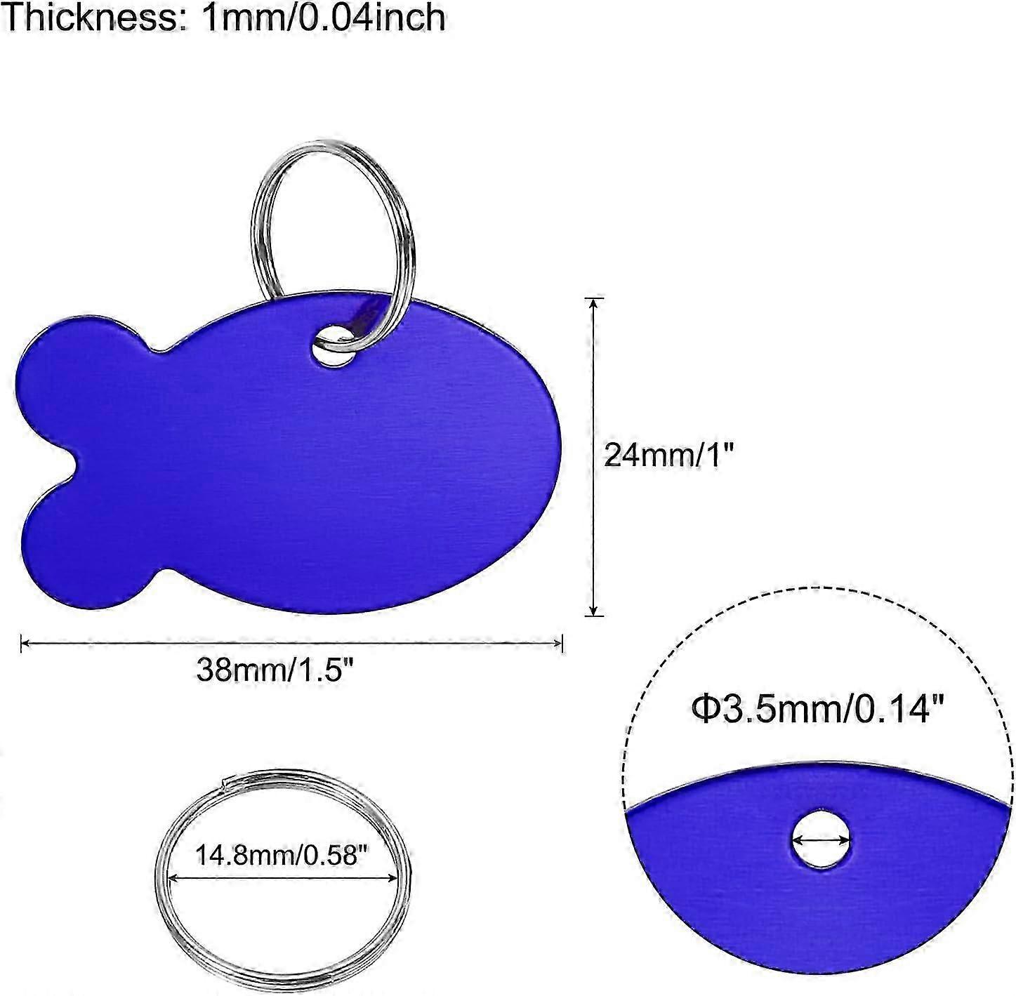 Pet ID Tags, Metal Engraving Tag, Fish-Shape Dog ID Tag, Blue Blank Tags with Key Rings fo