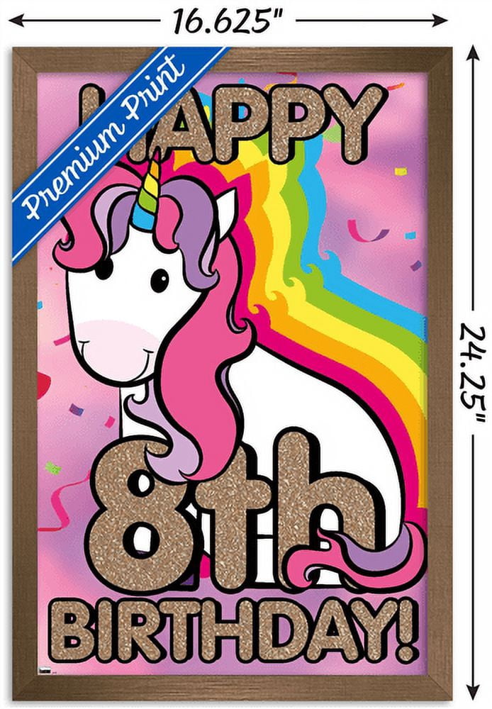 Ellie Ripberger Unicorn - Happy 8th Birthday Wall Poster, 14.725" x 22.375", Framed