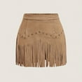 thumbnail image 5 of Huankd Western Cowgirl Fringe Skirt,High Waisted Mini Suede Skirts,Country Concert Rave Festival Booty Tassel Bottoms Camel 2XL, 5 of 5