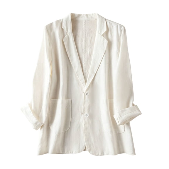 biudgviw Women's Cotton Linen Blazer Button Casual Lapel Long Sleeve Jackets Lightweight Pleated Suit Jacket with Pockets