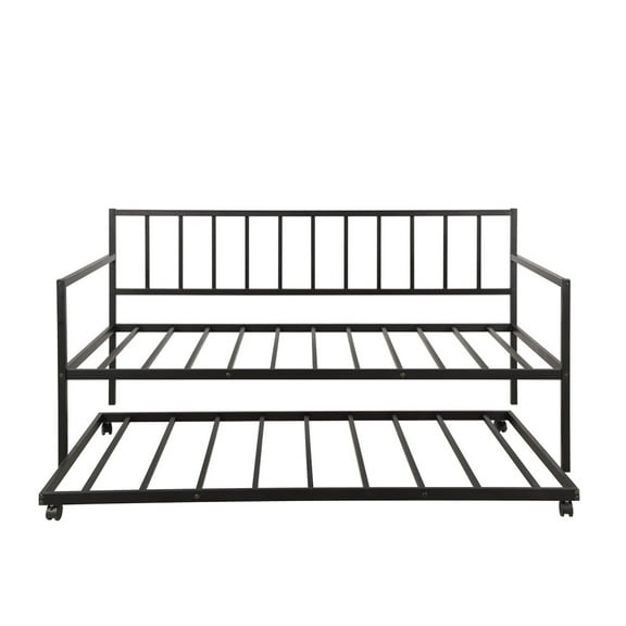 Twin Daybed with Trundle Multifunctional Metal Lounge Daybed Frame for Living Room Guest Room