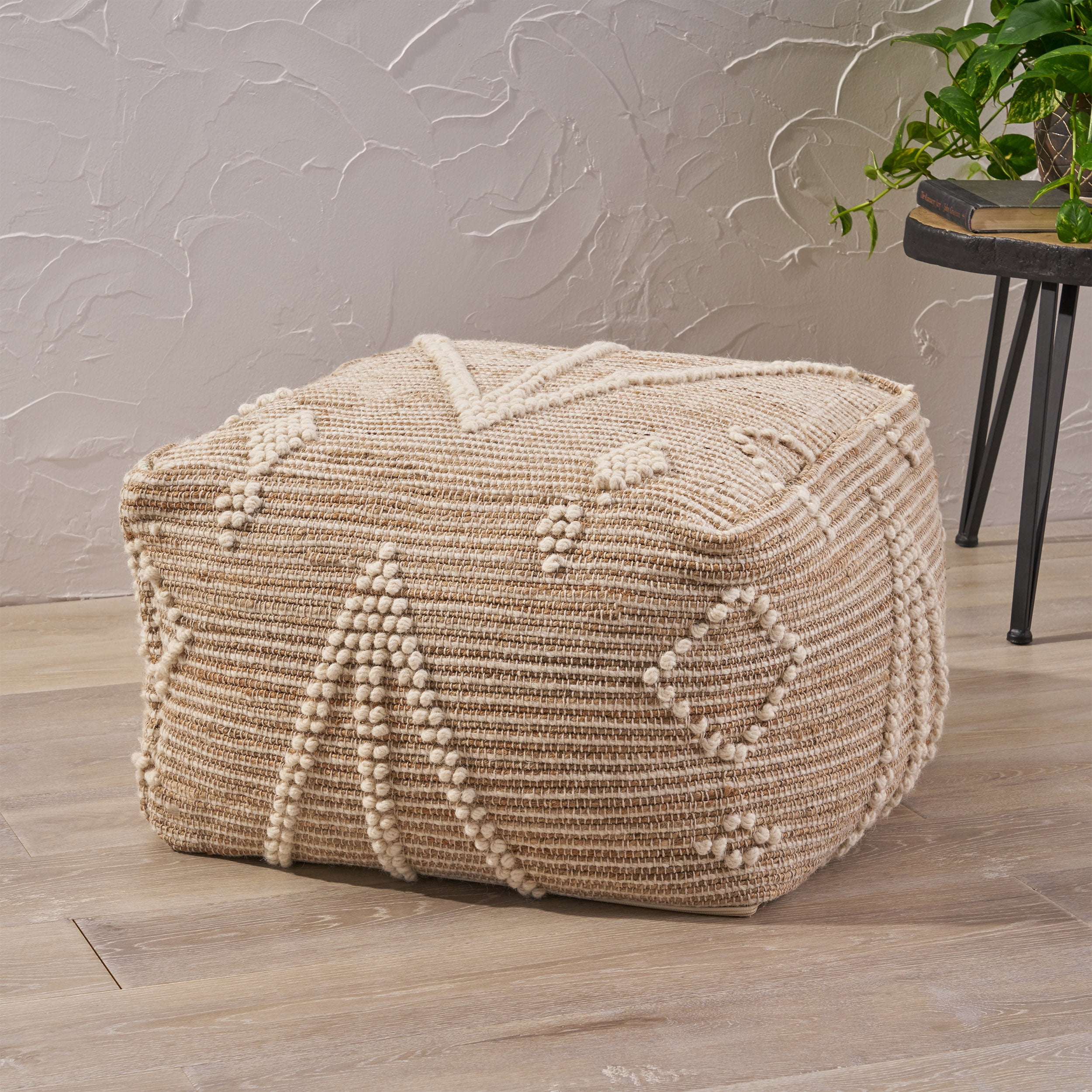 Poufs Home Décor Great Deal Furniture Honey Boho Wool and Cotton