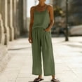thumbnail image 2 of hoksml Women's 2 Piece Linen Cotton Set, Vacation Outfits for Women, Cami Top and Wide Leg Pants, 2 of 6
