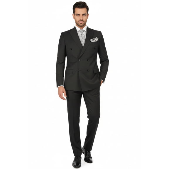 Men Suit BERLUSCONI Turkey 100% Italian Wool 180's Double Breasted #Ber23 Gray