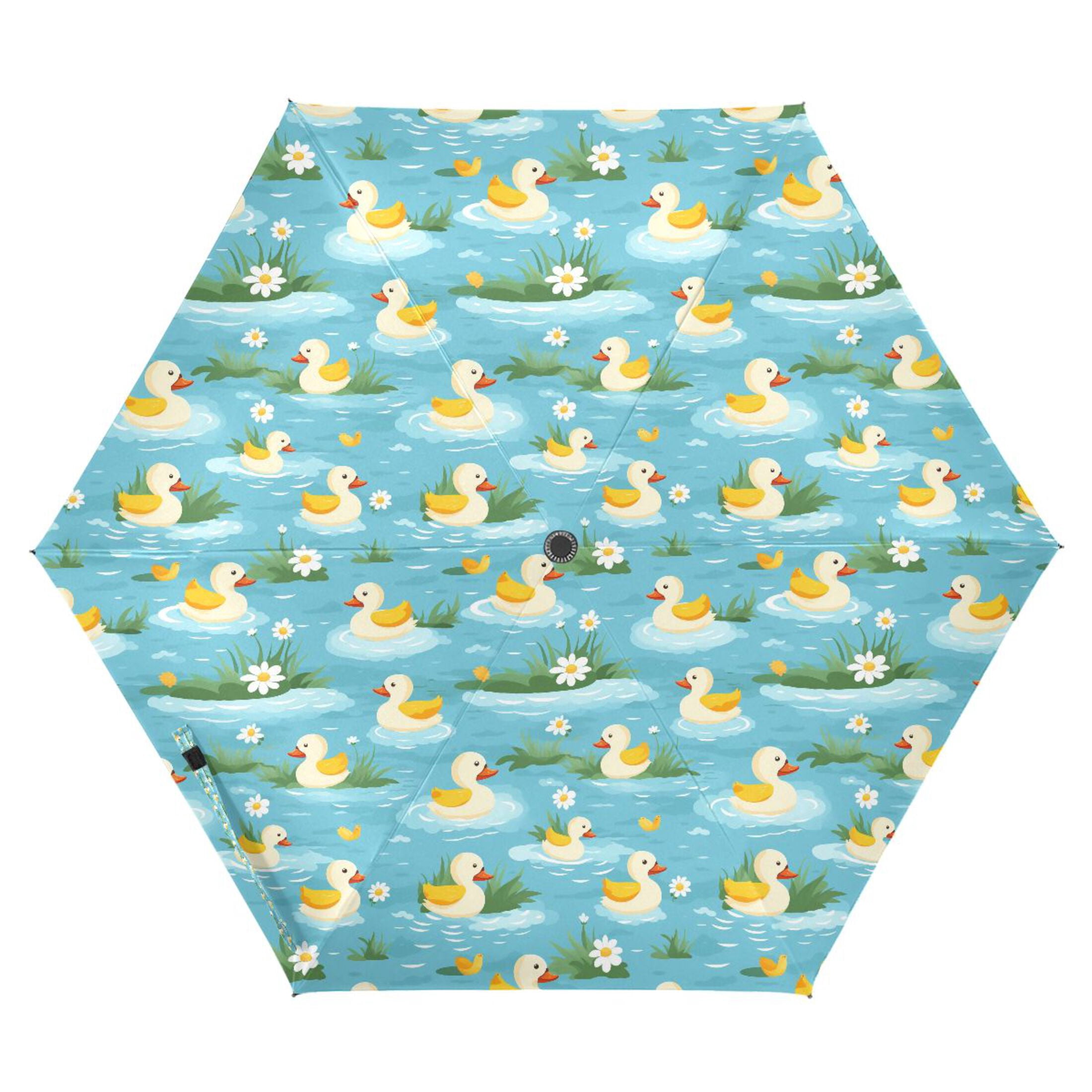 Cartoon Ducks Flower Plant Compact Sun Umbrella Windproof Travel Umbrellas for Rain Strong Portable UV Protection