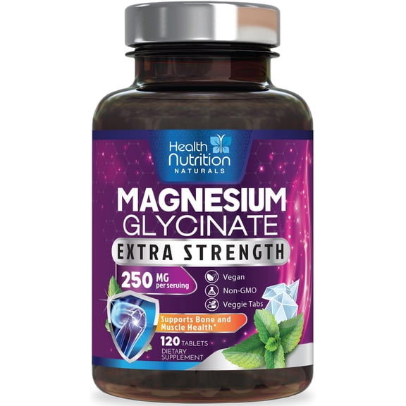 Magnesium Glycinate 250mg Per Serving - High Absorption 100% Chelated Magnesium Formula - Muscle, Nerves, Bone & Heart Health Support Supplement, Gluten-Free Non-GMO Vegan - Bottled USA - 120 Tablets