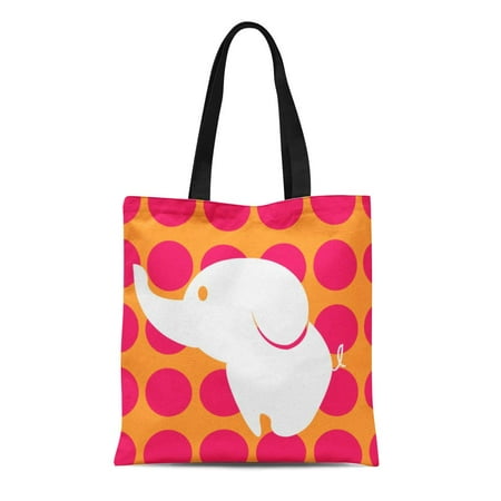 Pink Polka Dot Tote - ASHLEIGH Canvas Tote Bag Pink White Cute and Colorful Orange Polka Dots Fun Reusable Handbag Shoulder Grocery Shopping Bags