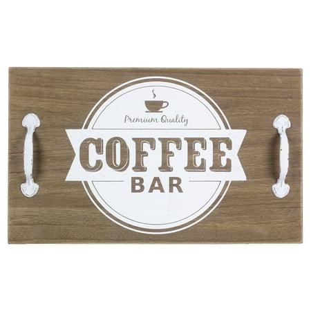 15.75 Inch Tray - Premium Coffee Wood Tray With Metal Handles or Wall Sign 15.75 Inches