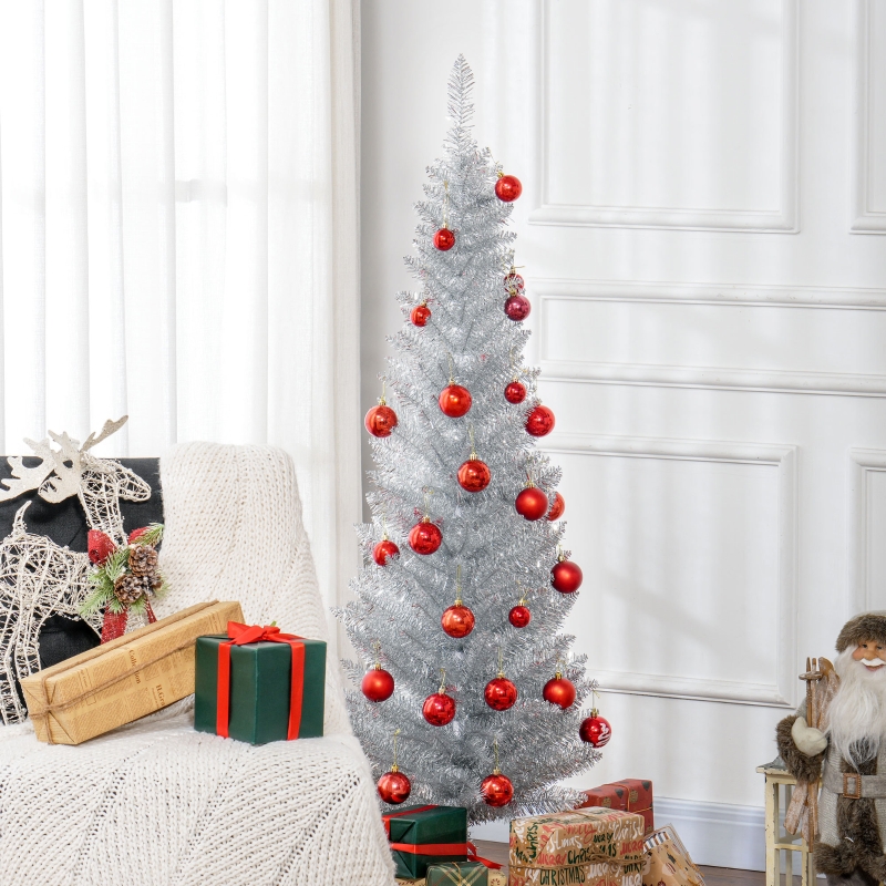 Alvantor Christmas Tree Unlit Pencil with 294 Tips, Slim Holiday Decor 17.75"x17.75"x60" 5ft Silver