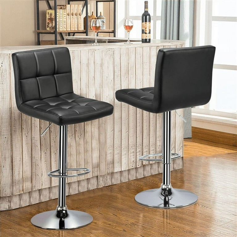 Yaheetech 2pcs Height Adjustable Modern PU Leather Swivel Bar Stool Black