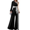 thumbnail image 5 of Joernso 2Pcs/Set Women Outfit Bandage Bowknot High Waist Wide Leg One Shoulder Top Patchwork Shiny Pants Set Streetwear, 5 of 8