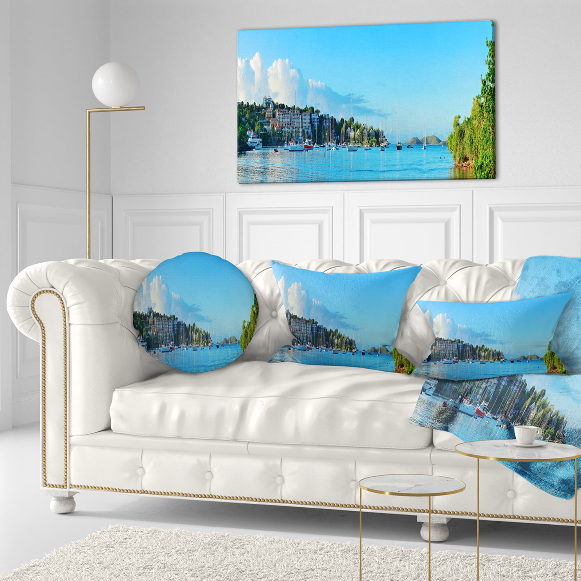 Designart St John Bay Panoramic View - Seashore Throw Pillow - 12x20