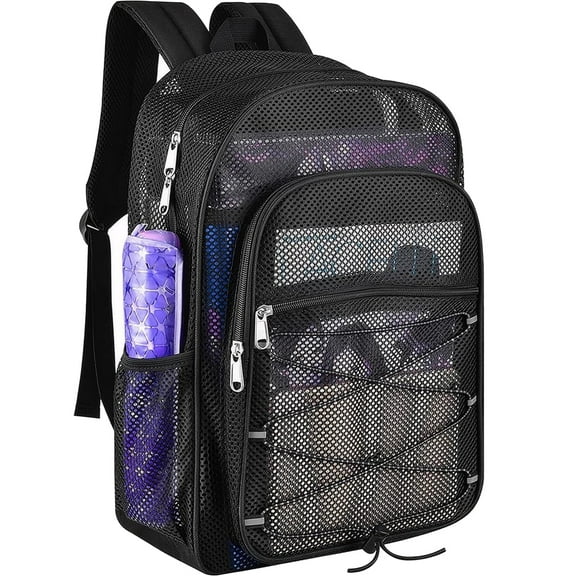 Mesh Backpack Heavy Duty See Through Mesh Bookbag for Adults 20L Large Capacity with Padded Strap for Beach Outdoor Hiking(Black)