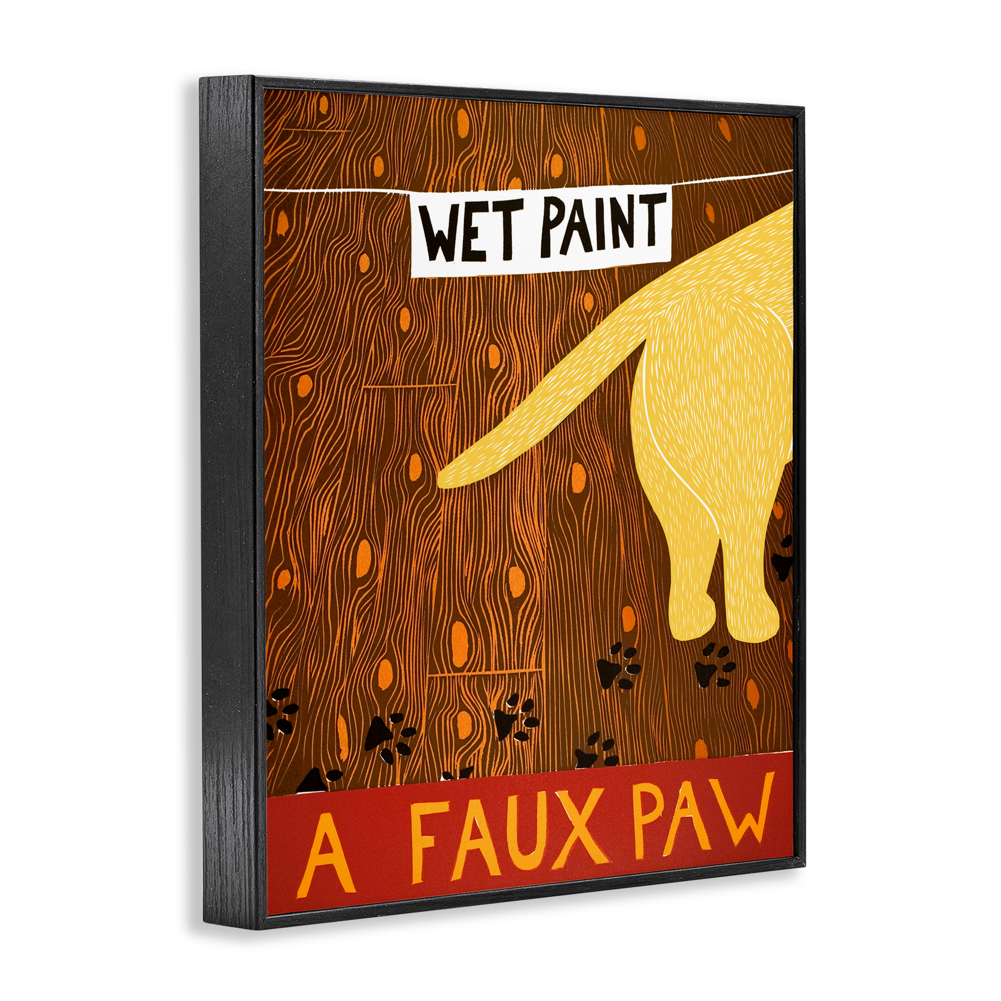 Wet Paint Faux Paw Black Framed Giclee Art, design by Stephen Huneck