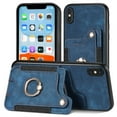 thumbnail image 4 of Nalacover For iPhone X / XS Case Ring Holder Kickstand with Credit Card Holder, Back Flip Premium Leather Magnetic Clasp Removable Wirst Hand Strap Cover For iPhone X / XS, Blue, 4 of 14