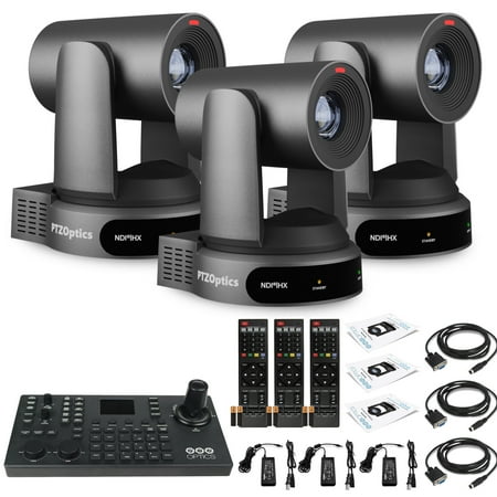 3 x PTZOptics Move 4K SDI/HDMI/USB/IP PTZ Camera with 30x Optical Zoom (Gray) (PT30X-4K-GY-G3) + PTZOptics SuperJoy PTZ Camera Joystick Controller