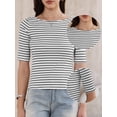 thumbnail image 2 of DARING DIVA Women's Striped Boat Neck Half Sleeve Tops Slim Fit rendy Outfits XS White, 2 of 6
