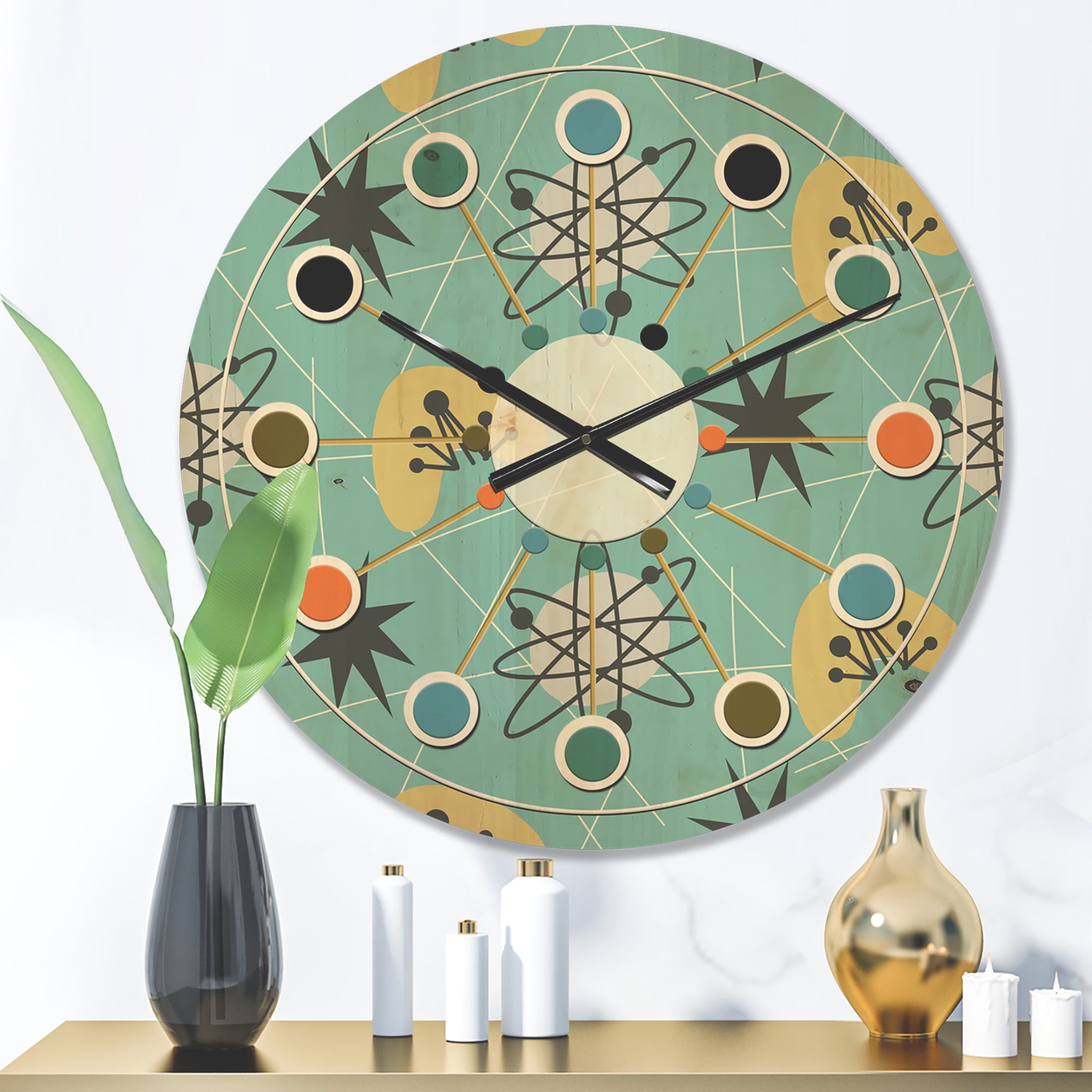 Designart '1950 Retro Pattern Shapes I' Mid-Century Modern Wood Wall Clock