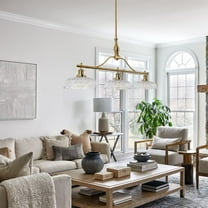 FINE MAKER 31 Inch 3 Light Modern Luxury Linear Pendant Light with Adjustable Hanging Height and Clear Glass Shade for Dining Room Kitchen