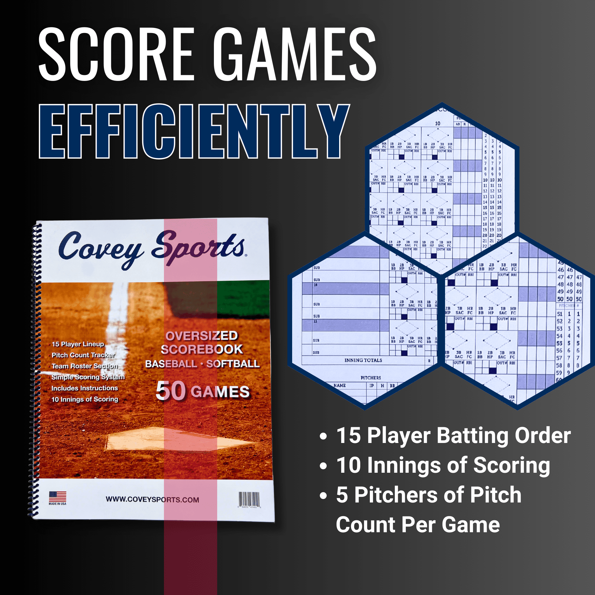 Covey Sports Oversized Baseball Scorebook & Softball Scorebook, 50-Game