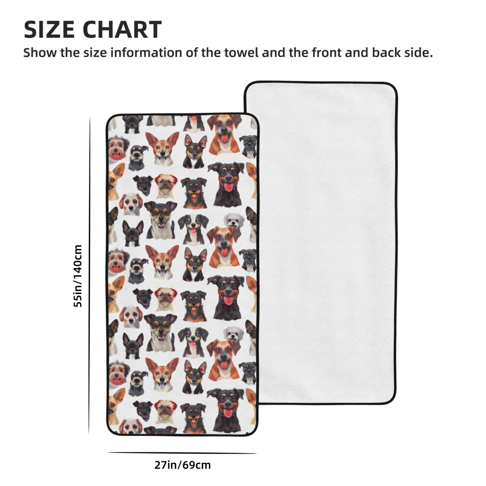 Cotton Bath Towels for Bathroom - Happy Dog Faces Collage Microfiber Quick Dry Towels for Body Bath Sheets, Personalized Beach Towel, Soft Shower Towels for Travel Home Beach 27*55in