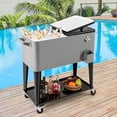 thumbnail image 2 of Costway 80-Quart Rolling Patio Cooler on Wheels with Side Handles Storage Shelf Cap Catcher Gray, 2 of 10