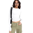 thumbnail image 4 of Women'S Basic T-Shirt Crew Neck Long Sleeve Slim Fit Cute Tops White XL, 4 of 9