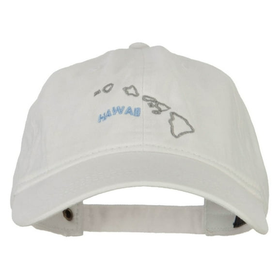 Hawaii with Map Outline Embroidered Washed Cotton Twill Cap - White OSFM
